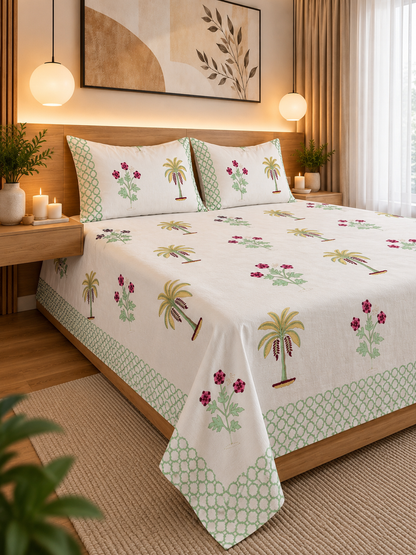 Hand Block Print Premium Cotton Bedsheet –108×108 King Size