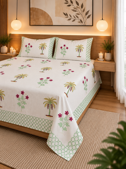 Hand Block Print Premium Cotton Bedsheet –108×108 King Size