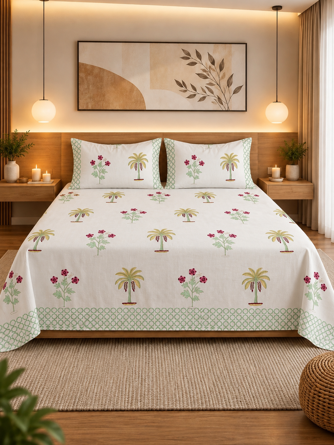 Hand Block Print Premium Cotton Bedsheet –108×108 King Size