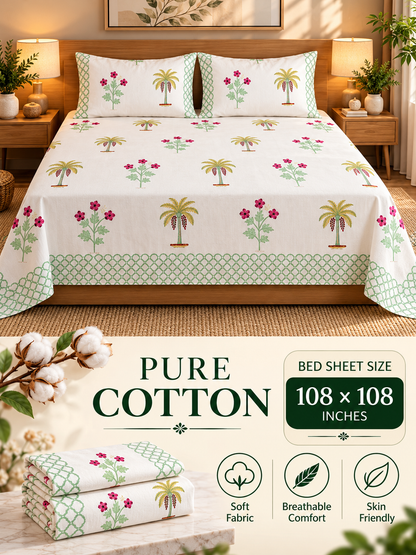 Hand Block Print Premium Cotton Bedsheet –108×108 King Size