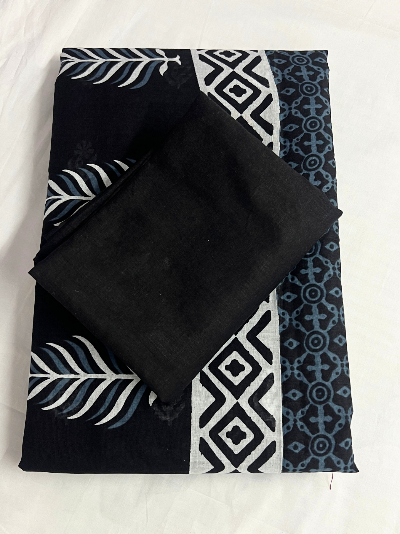 Cotton Classic Ajrakh Black Hand-Block Printed Saree – Authentic Heritage Elegance (One Size)