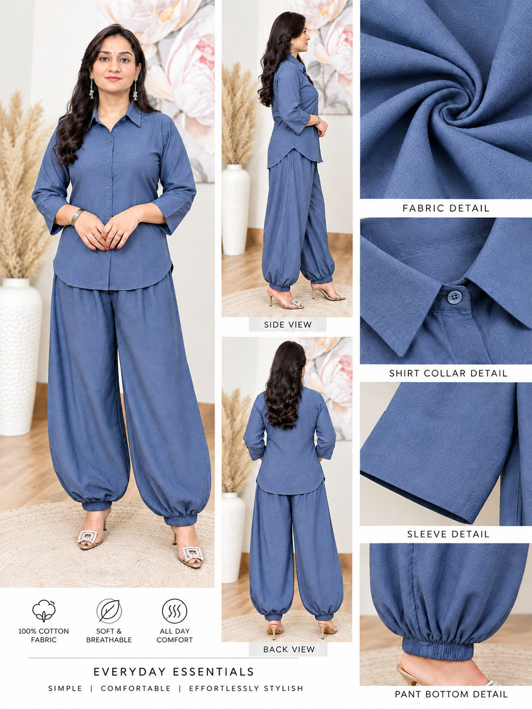 Blue Aura Cotton Co-ord Set – Calm, Coordinated Elegance
