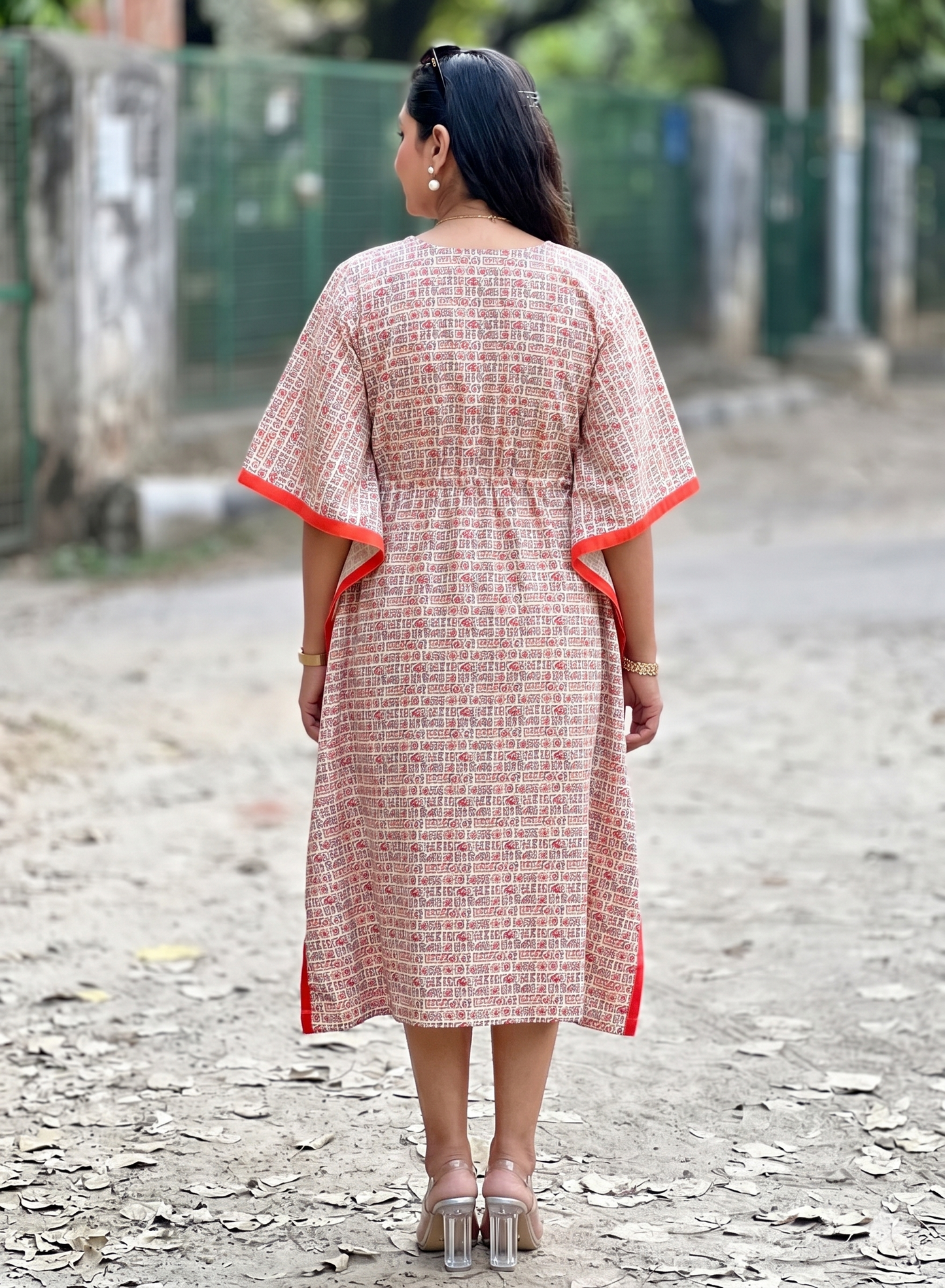 Colorful Cotton Kaftan – Soft, Airy Summer Dress with Red Edging