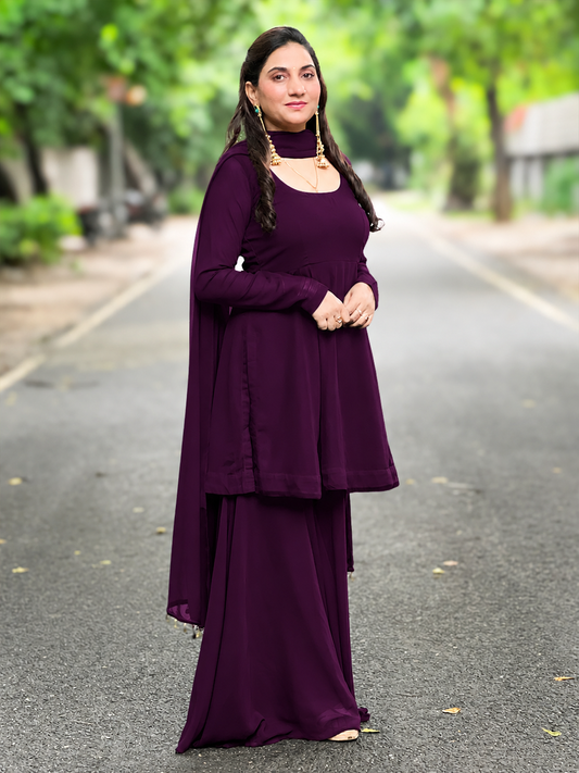 Dark Purple Georgette Suit Set – Graceful Festive Elegance(S–5XL)