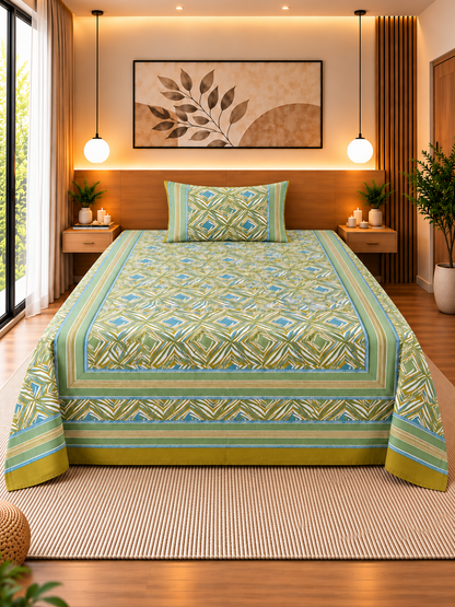 Green Harmony Cotton Bedsheet – 63×90 Inches
