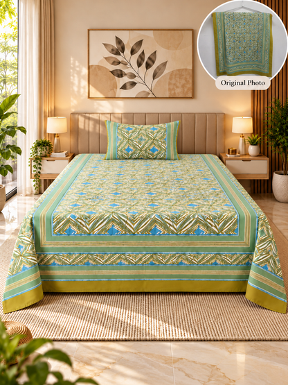 Green Harmony Cotton Bedsheet – 63×90 Inches
