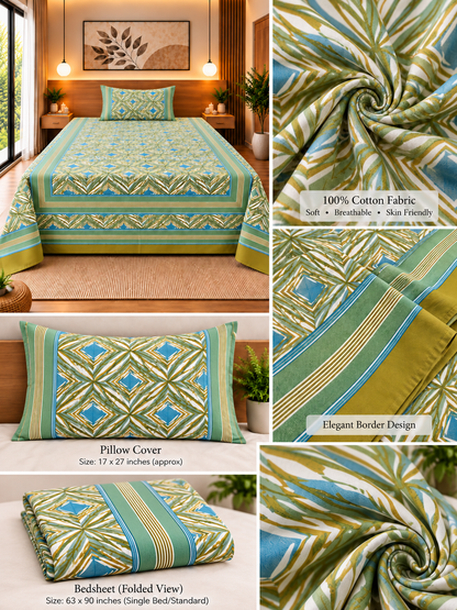 Green Harmony Cotton Bedsheet – 63×90 Inches