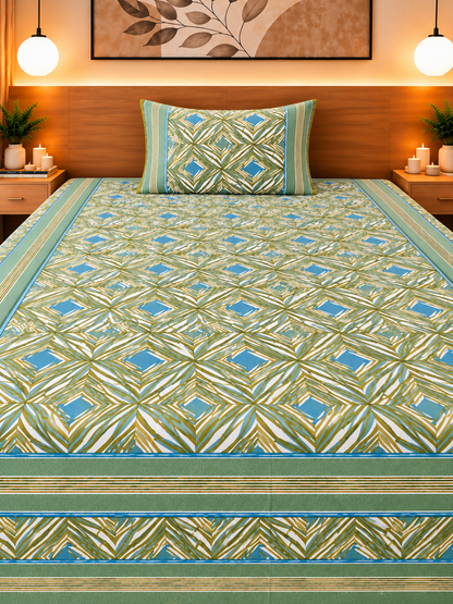 Green Harmony Cotton Bedsheet – 63×90 Inches
