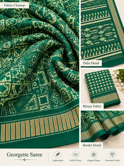 Green Ethnic Saree – Georgette – Fresh, Timeless Elegance