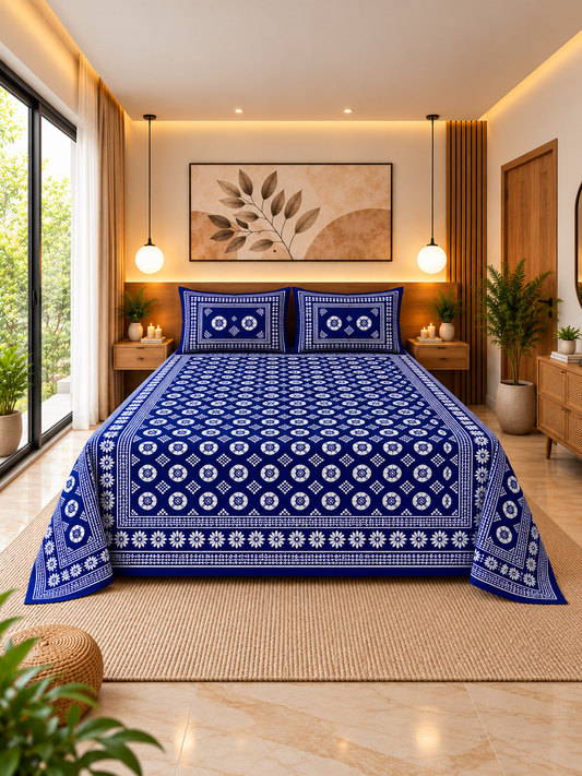 Indigo Royale Cotton Bedsheet – 93×108 Inches