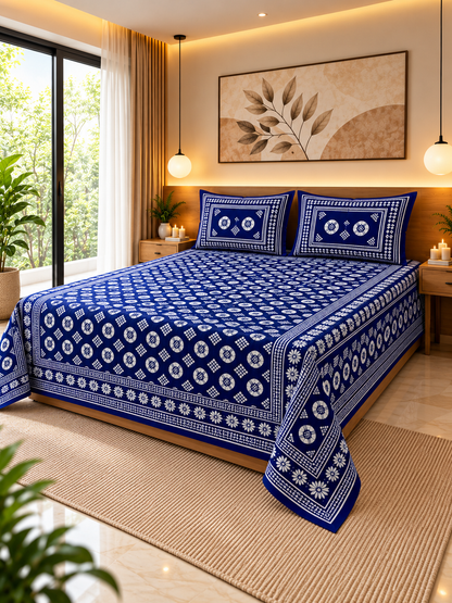 Indigo Royale Cotton Bedsheet – 93×108 Inches