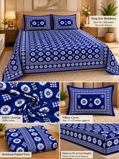 Indigo Royale Cotton Bedsheet – 93×108 Inches
