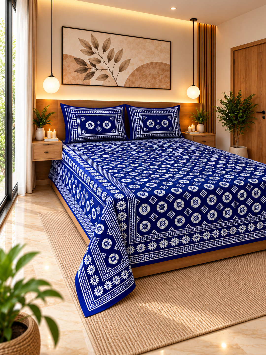 Indigo Royale Cotton Bedsheet – 93×108 Inches