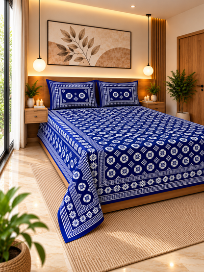 Indigo Royale Cotton Bedsheet – 93×108 Inches