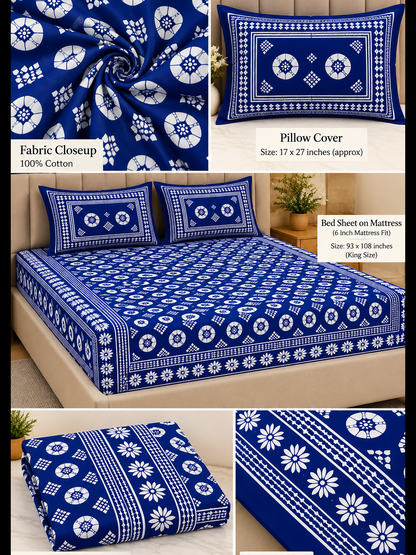 Indigo Royale Cotton Bedsheet – 93×108 Inches