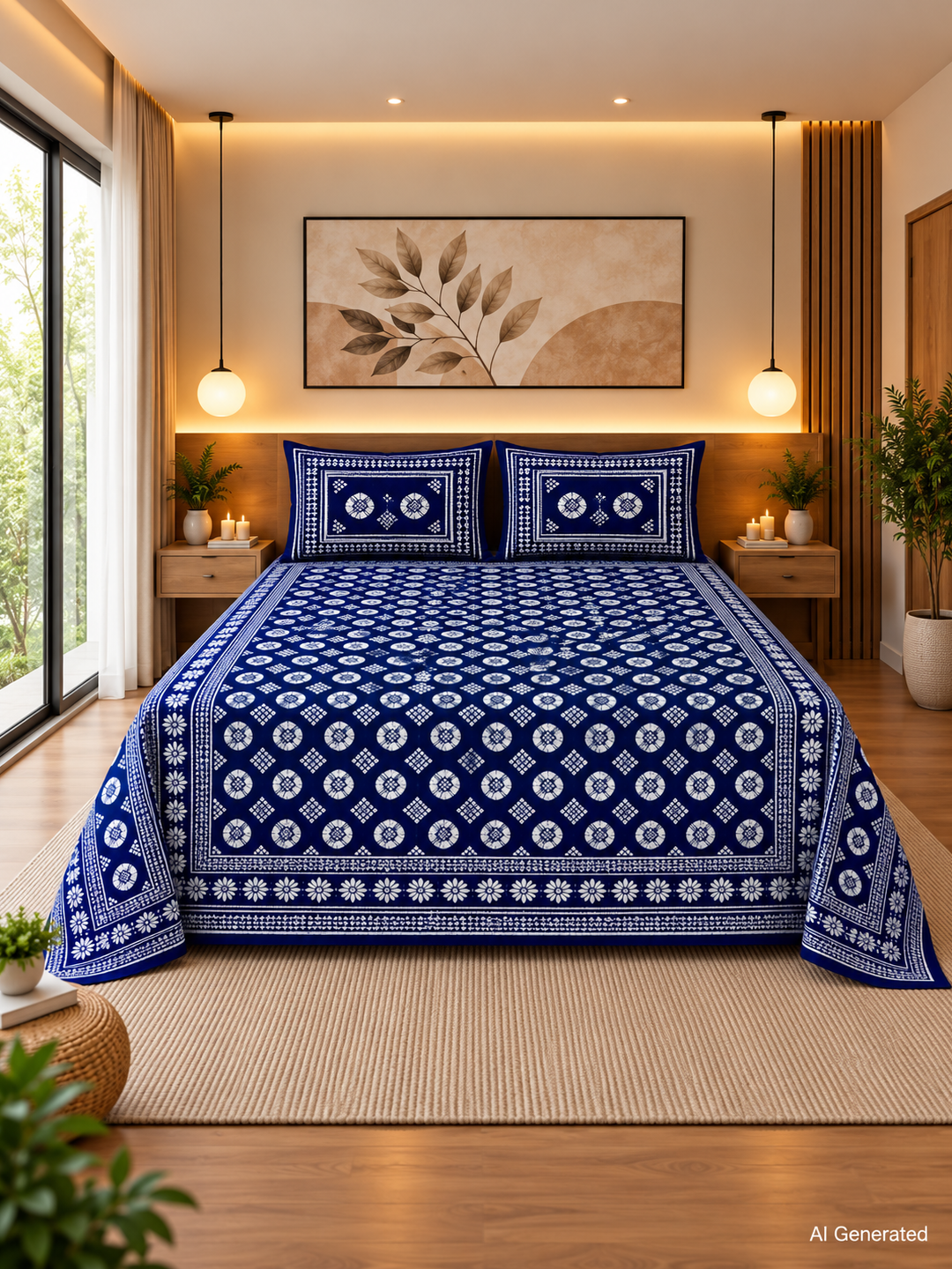 Indigo Royale Cotton Bedsheet – 93×108 Inches