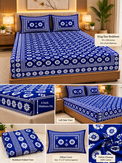 Indigo Royale Cotton Bedsheet – 93×108 Inches
