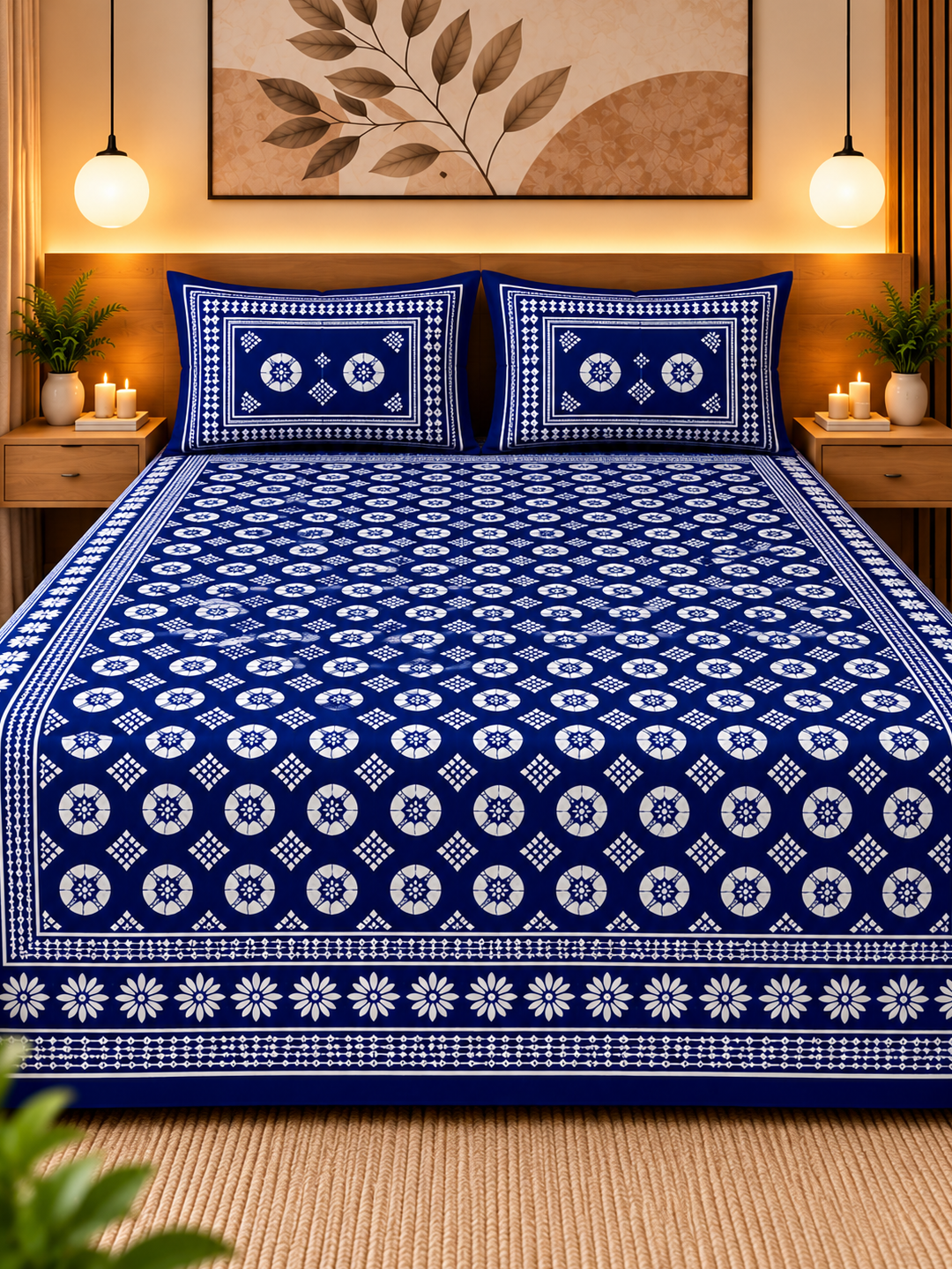 Indigo Royale Cotton Bedsheet – 93×108 Inches