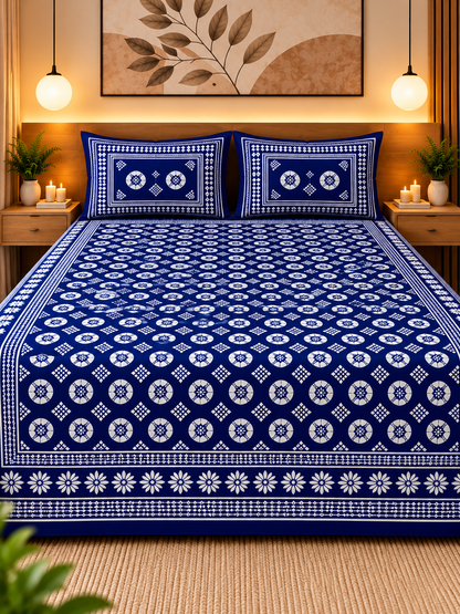 Indigo Royale Cotton Bedsheet – 93×108 Inches