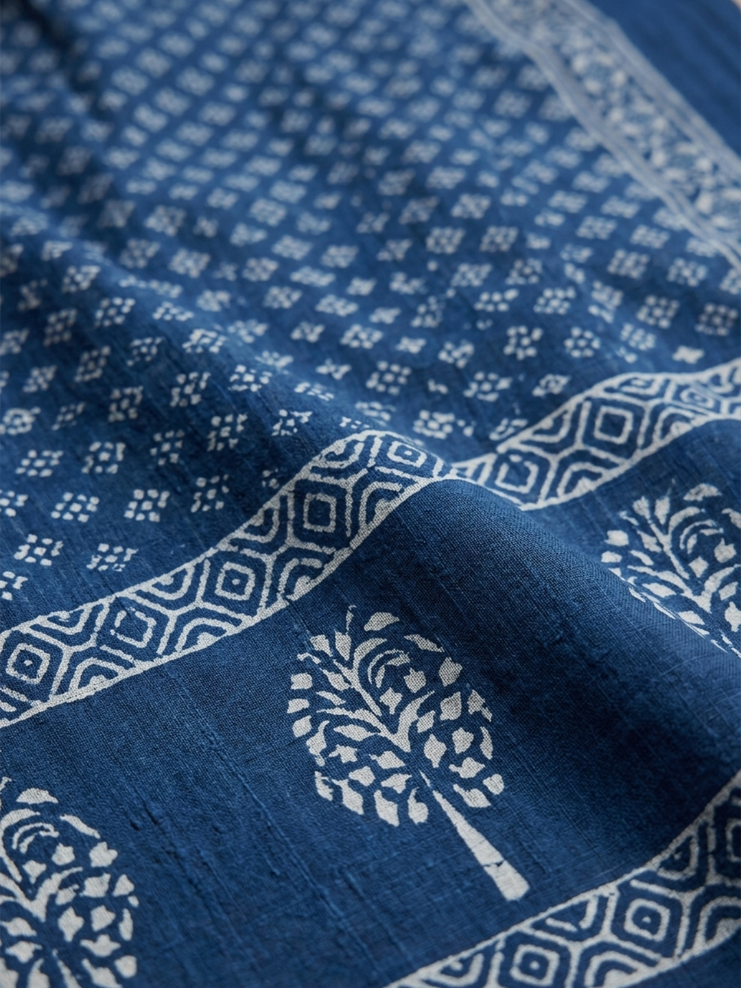 Indigo Pure Cotton Saree – Timeless Everyday Elegance (One Size)