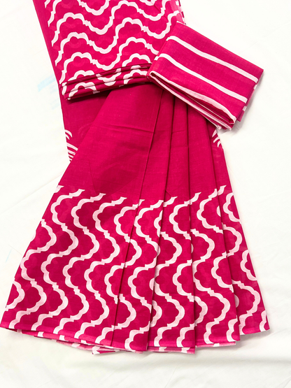 Cotton Magenta Magic Saree – Vibrant Festive Elegance (One Size)