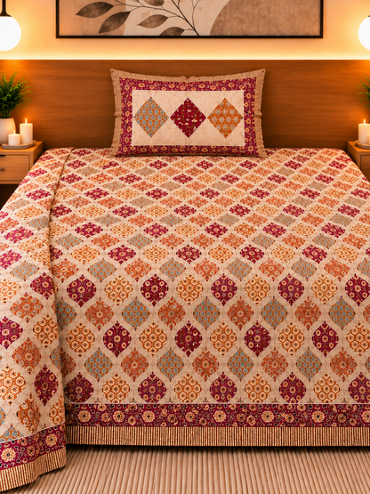 Maroon & Rust Floral Bedsheet – Cotton (63×90 in)