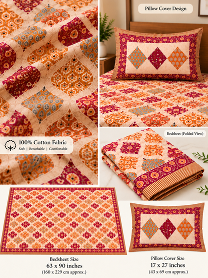 Maroon & Rust Floral Bedsheet – Cotton (63×90 in)