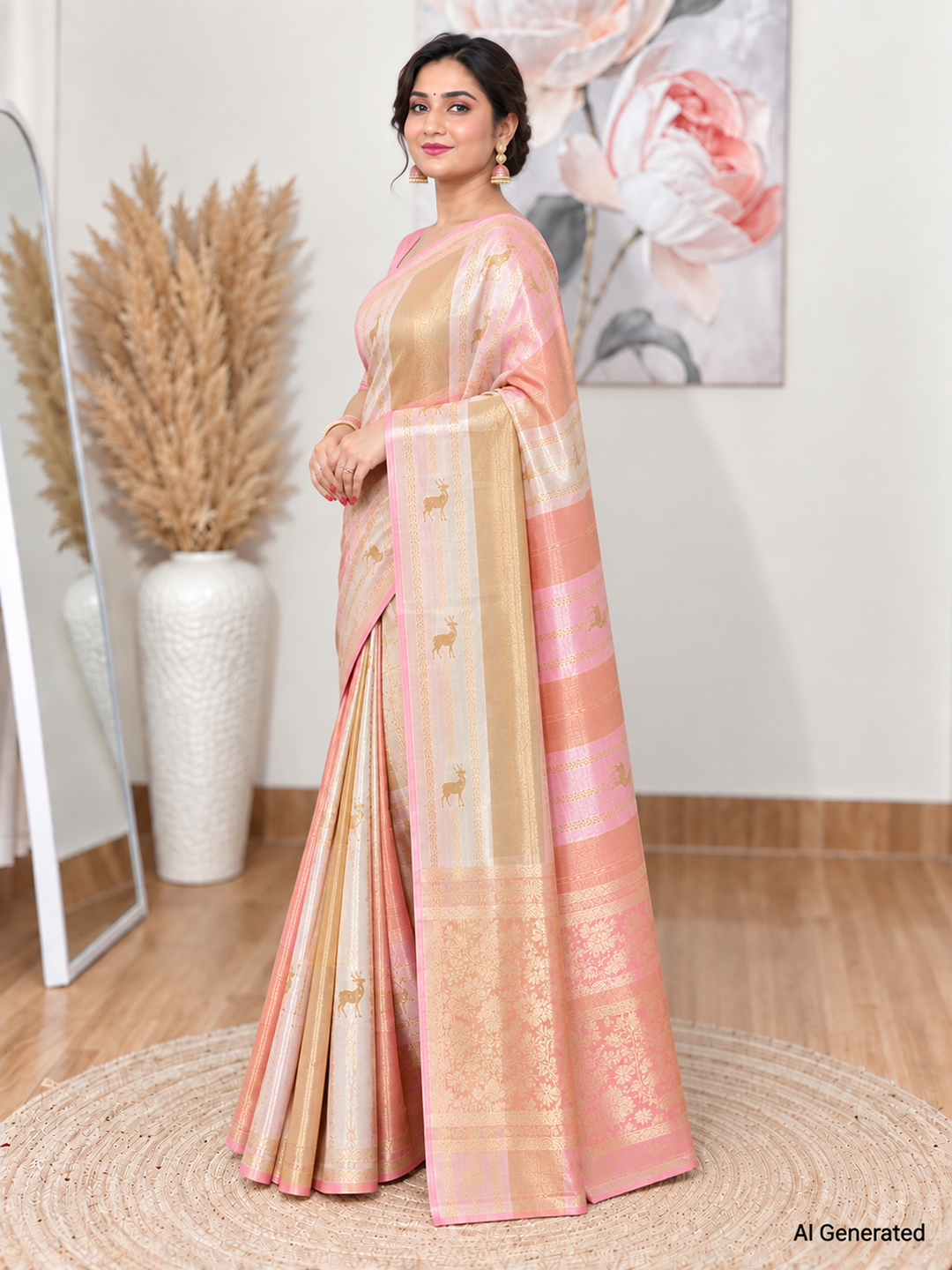 Soft Silk Pink and Gold Banarasi Saree – Luxe Festive Royal Elegance (One Size)