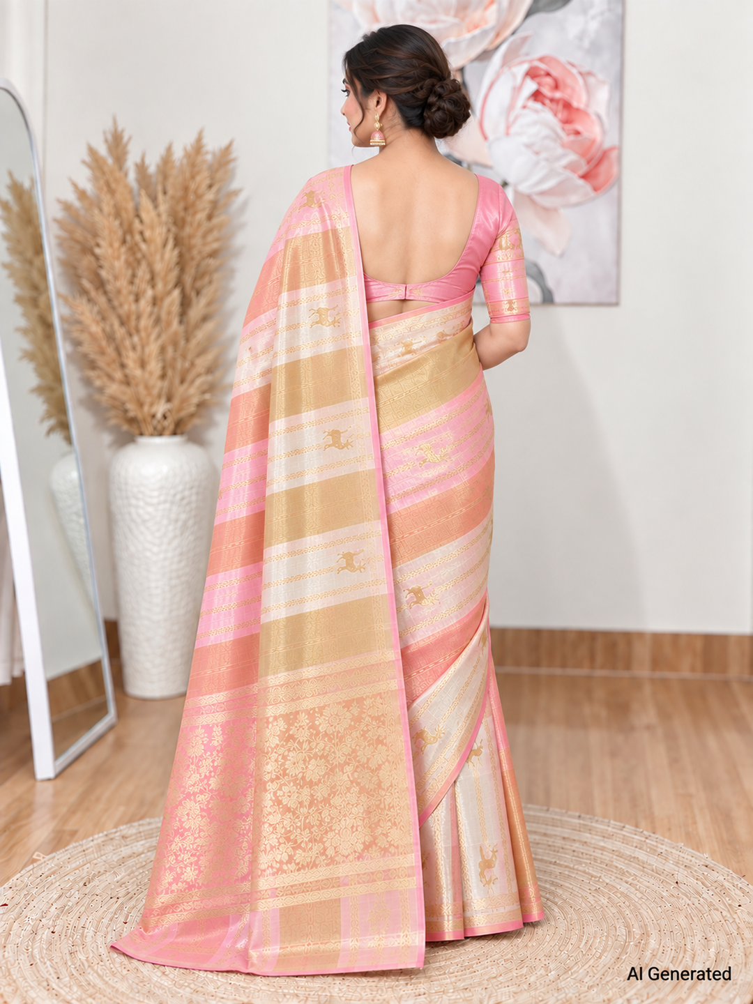 Soft Silk Pink and Gold Banarasi Saree – Luxe Festive Royal Elegance (One Size)