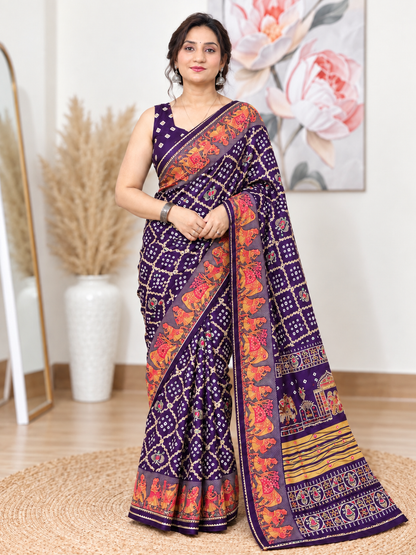 Purple Chuneri Saree (Moss Crush) – Regal, Textured Elegance