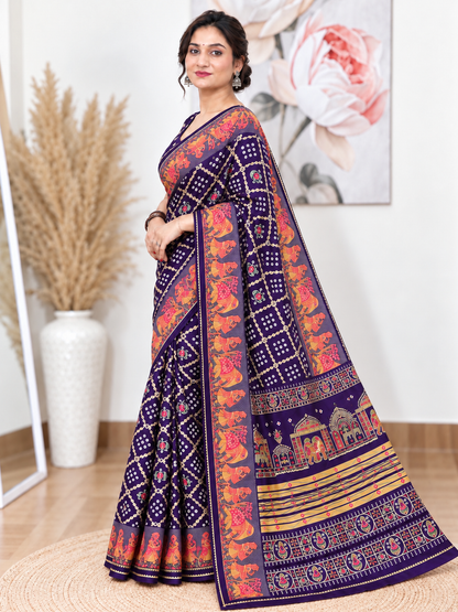 Purple Chuneri Saree (Moss Crush) – Regal, Textured Elegance