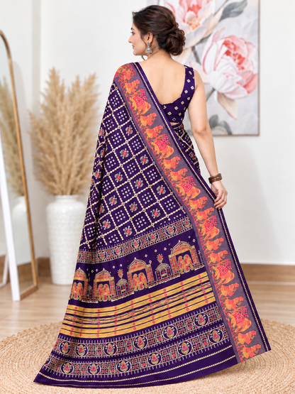 Purple Chuneri Saree (Moss Crush) – Regal, Textured Elegance