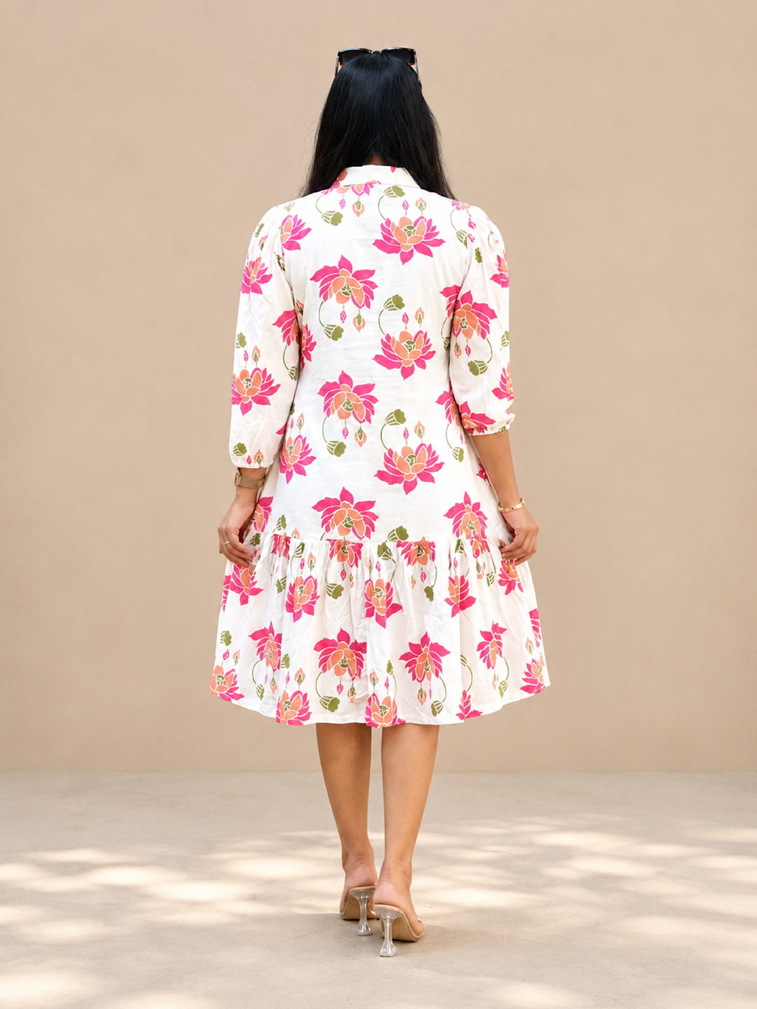 Floral Off-White Dress – Rayon Cotton Garden-Party Dress