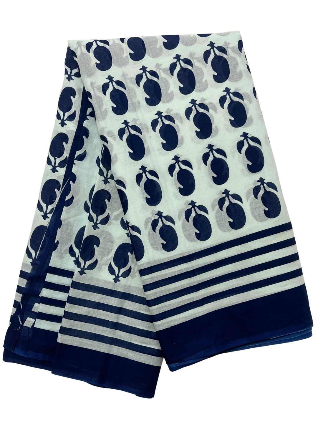 Cotton Classic Navy Block Saree – Timeless Artisanal Elegance (One Size)