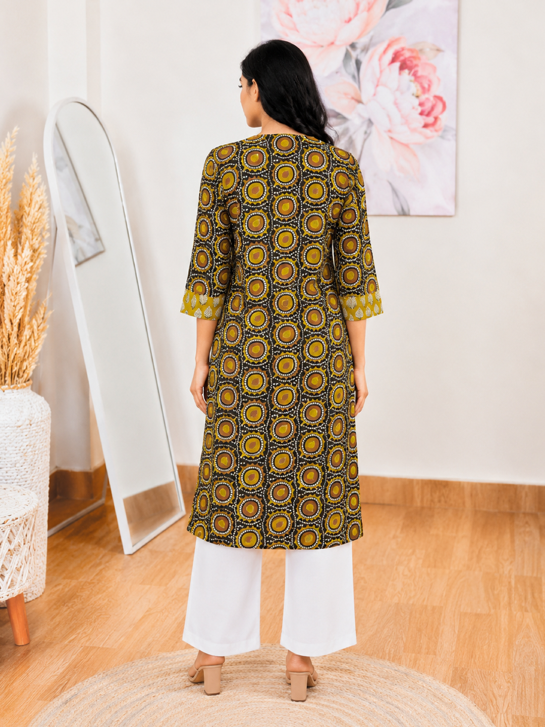 Cotton Black Mustard Hand Block Kurti – Artisanal Earthy Elegance (S–5XL)(Only Kurti)