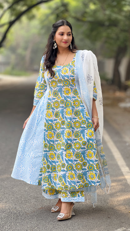 Pure Cotton A-Line Floral Kurta Kurti Set for Women – Size Inclusive (S–5XL)