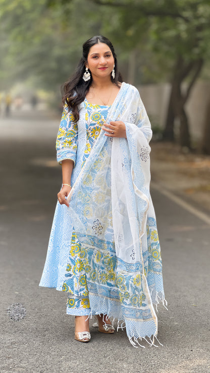 Pure Cotton A-Line Floral Kurta Kurti Set for Women – Size Inclusive (S–5XL)