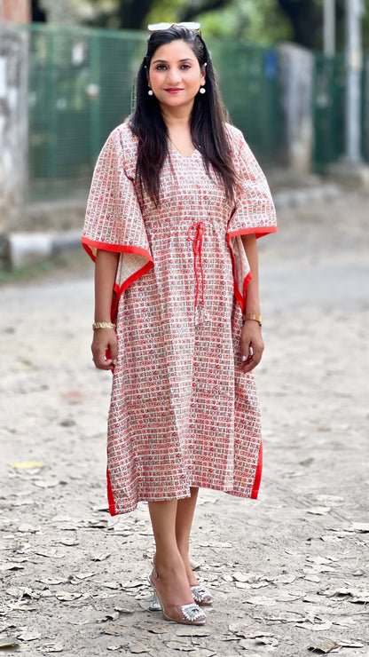 Colorful Cotton Kaftan – Soft, Airy Summer Dress with Red Edging