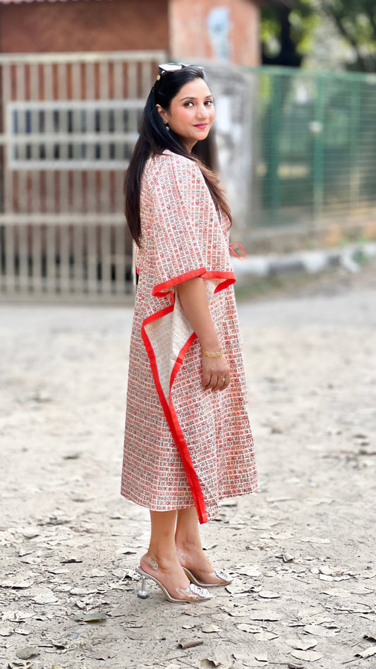 Colorful Cotton Kaftan – Soft, Airy Summer Dress with Red Edging