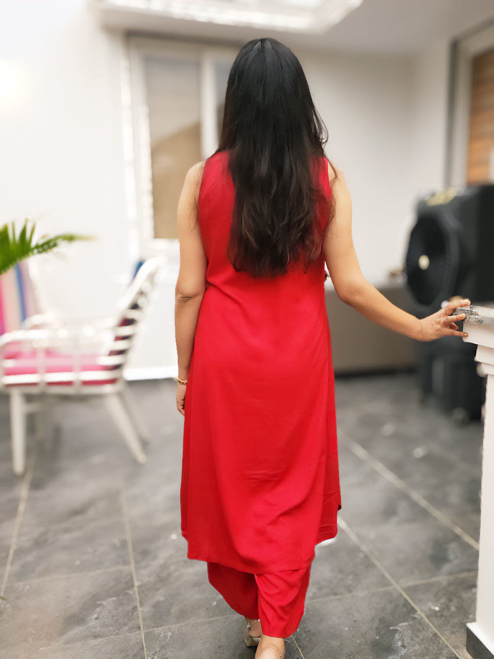 Rayon Sleeveless Kurta Palazzo Set in Red – Comfortable Everyday Ethnic (S–5XL)