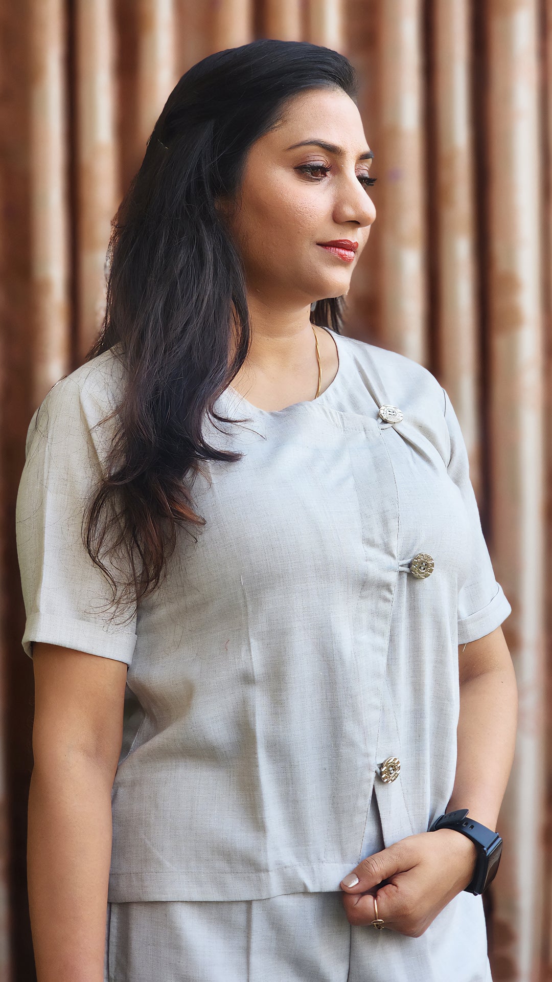 Women’s Grey Cotton Co-ord Set for Office Wear | Shirt & Pant – Size Inclusive S–5XL