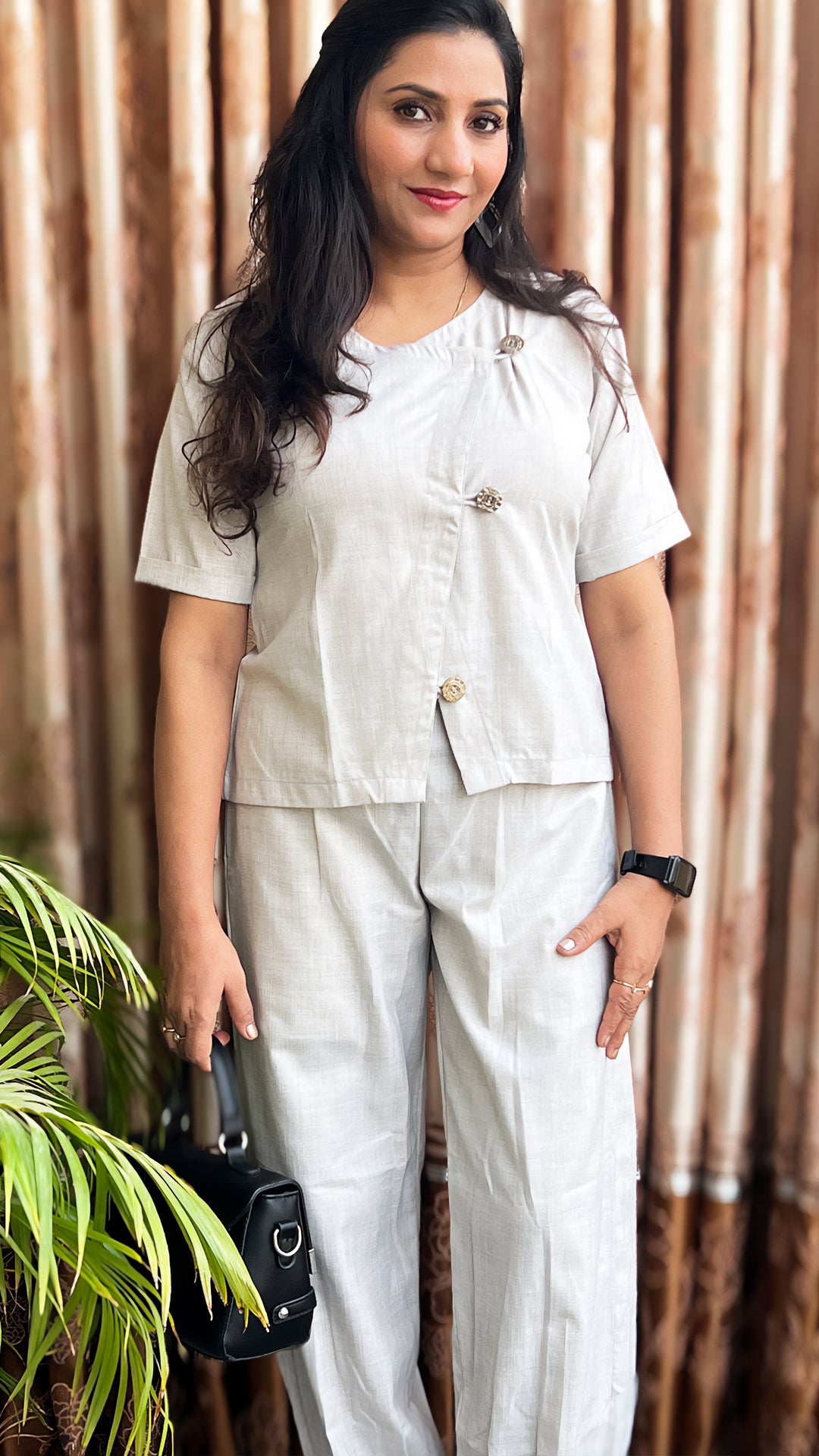 Women’s Grey Cotton Co-ord Set for Office Wear | Shirt & Pant – Size Inclusive S–5XL