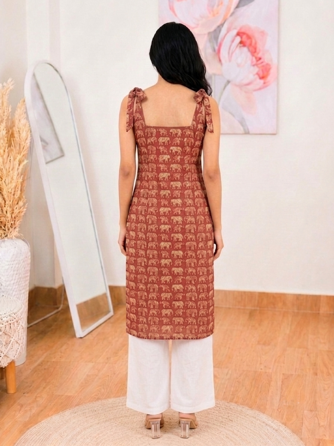 Cotton Rust Pink Pure Elephant Print Kurti – Artistic Cultural Charm (S–5XL)(Only Kurti)