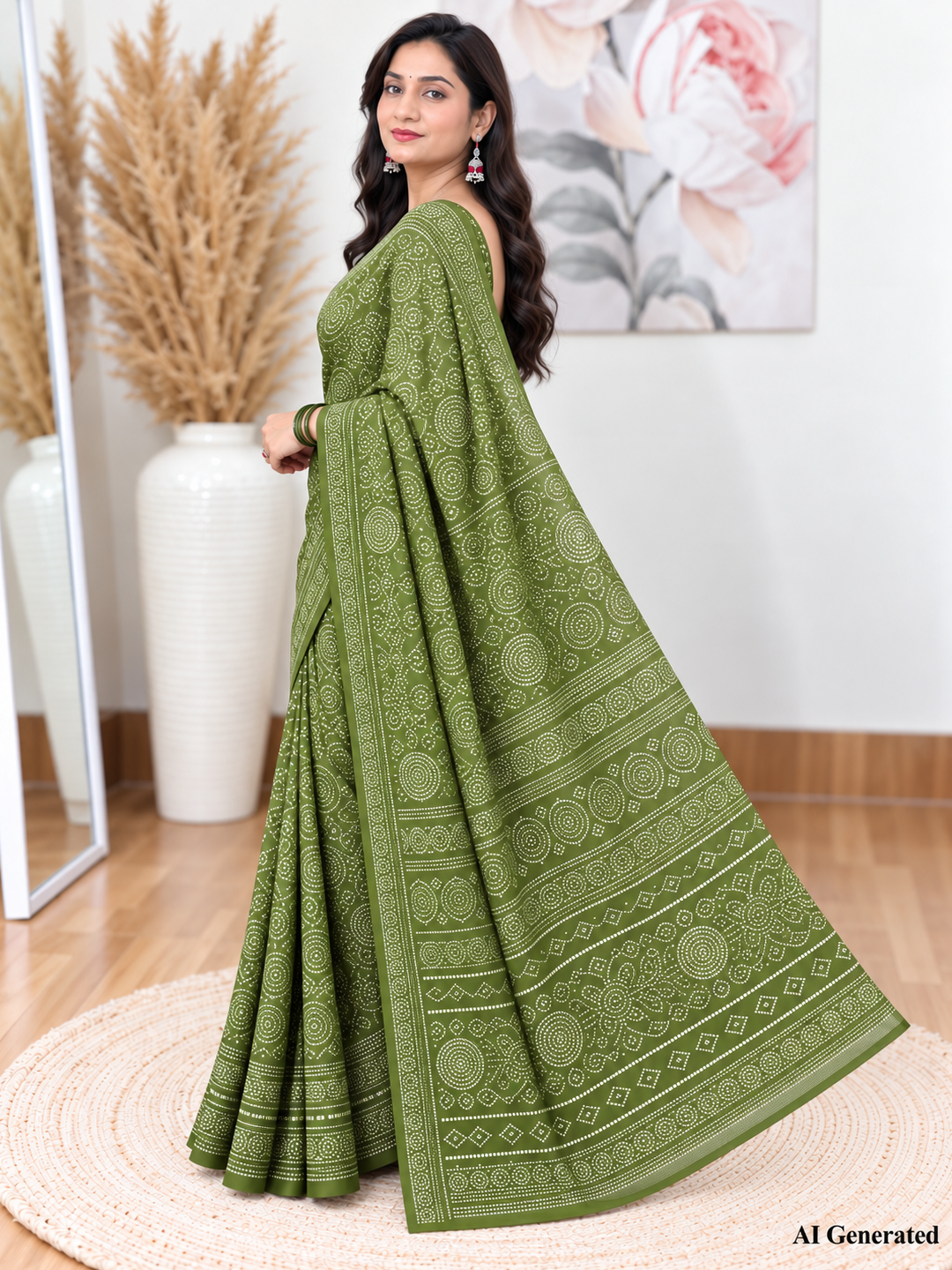 Mehndi Bandhani Saree – Georgette – Earthy, Traditional Elegance