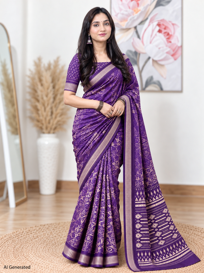 Purple Ethnic Saree – Georgette – Regal, Timeless Elegance