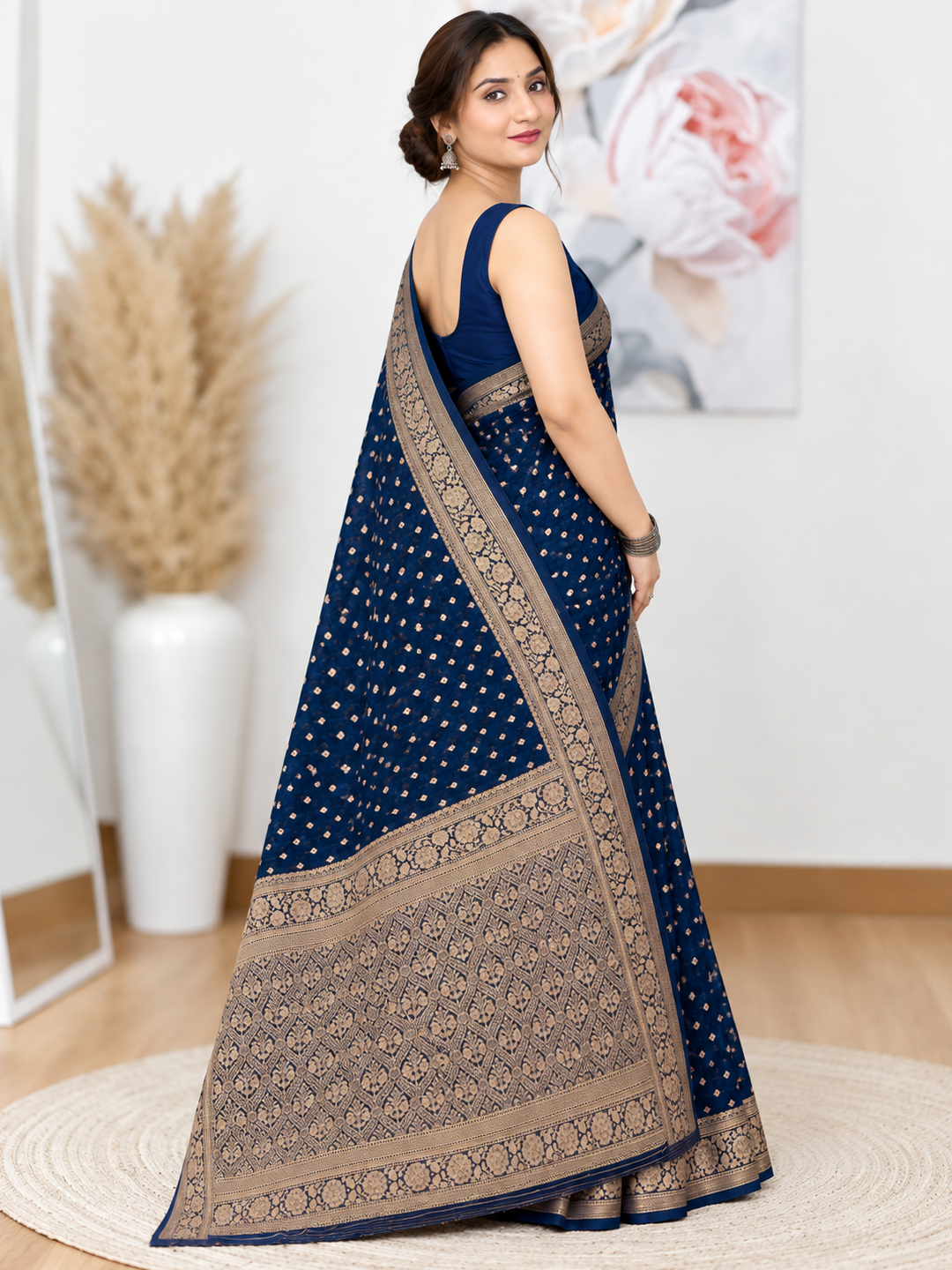 Navy Gold Elegance Saree – Georgette – Regal, Festive Glamour