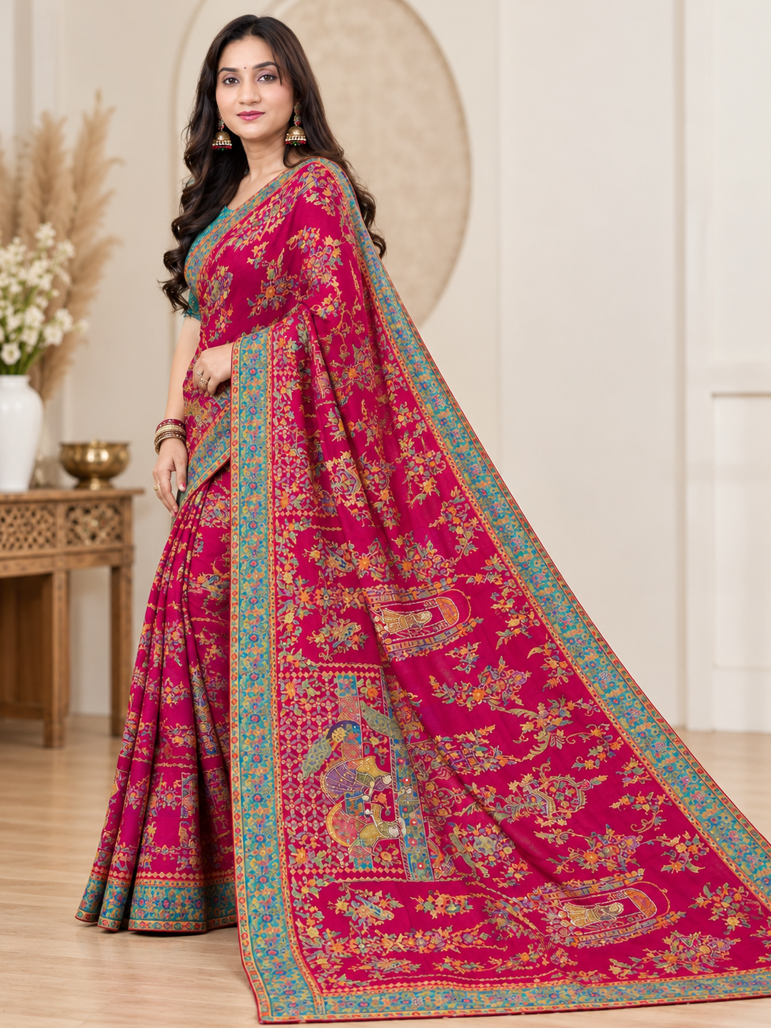 Position Print Zari Work Silk Saree