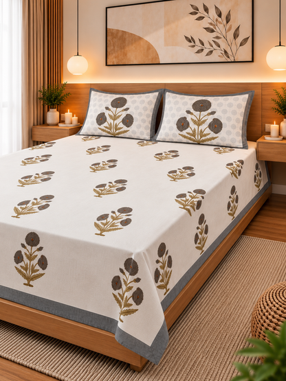 Premium Cotton Jaipuri Hand-Block Print Bedsheet – 108 × 108 Inches