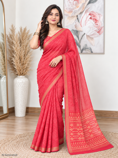 Rose Pink Ethnic Saree – Georgette – Soft, Festive Elegance