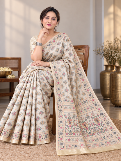 Ivory Garden Elegance Silk Saree